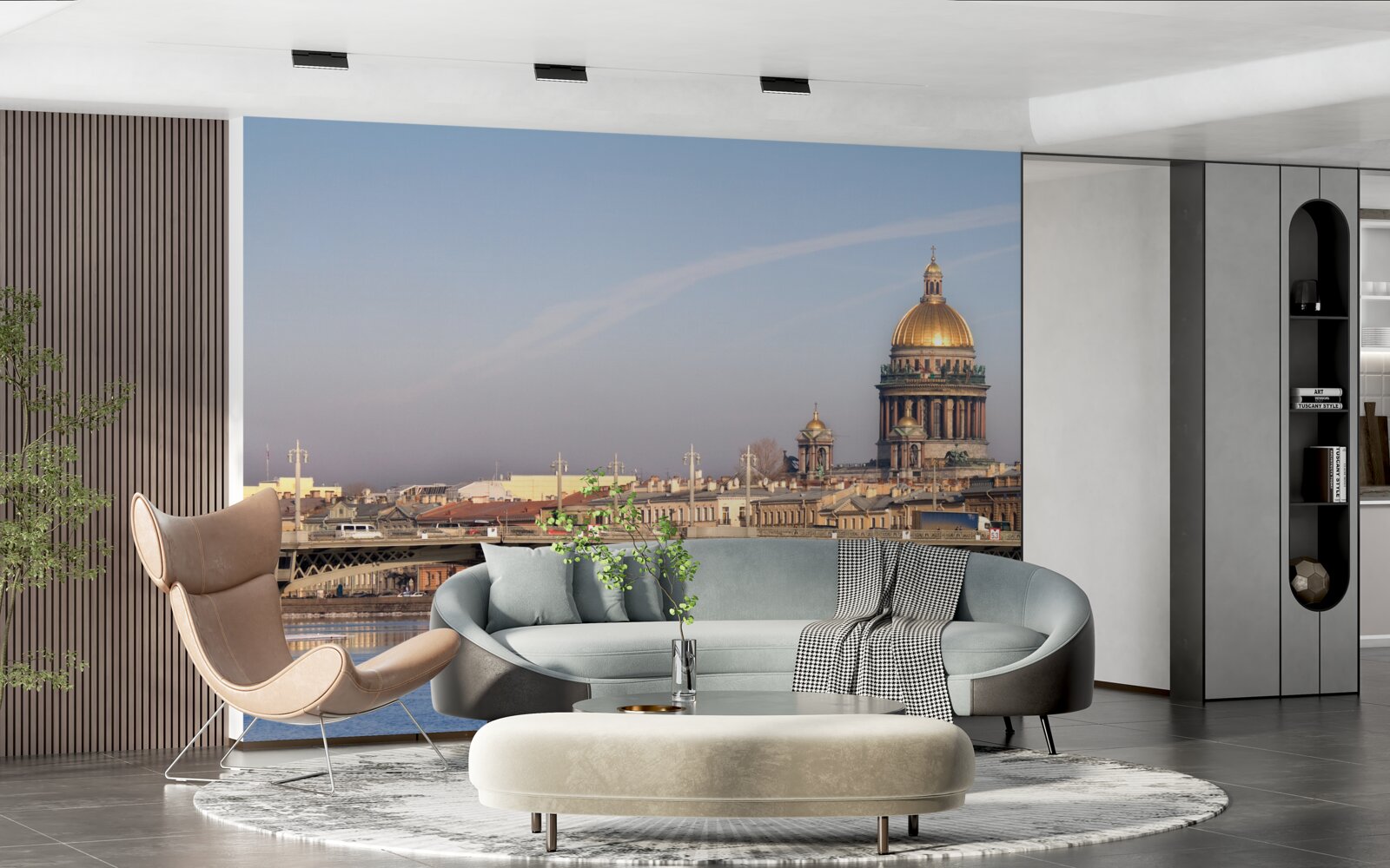 Fototapeta kopuła kościoła wykonana ze złota na tle panoramy miasta