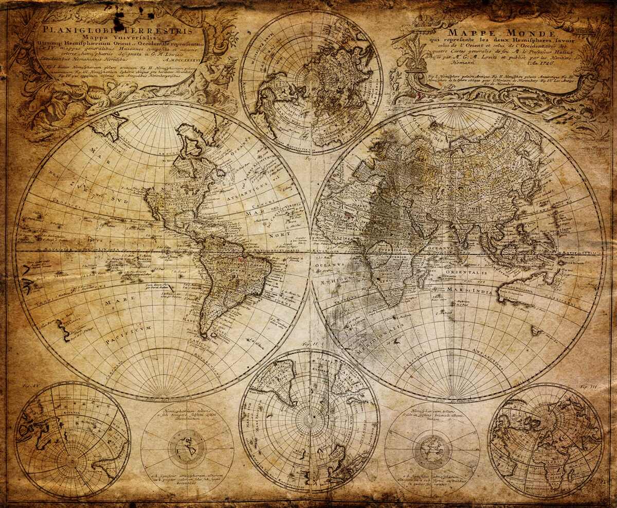 Fototapeta starożytna mapa z kontynentami i wyspami