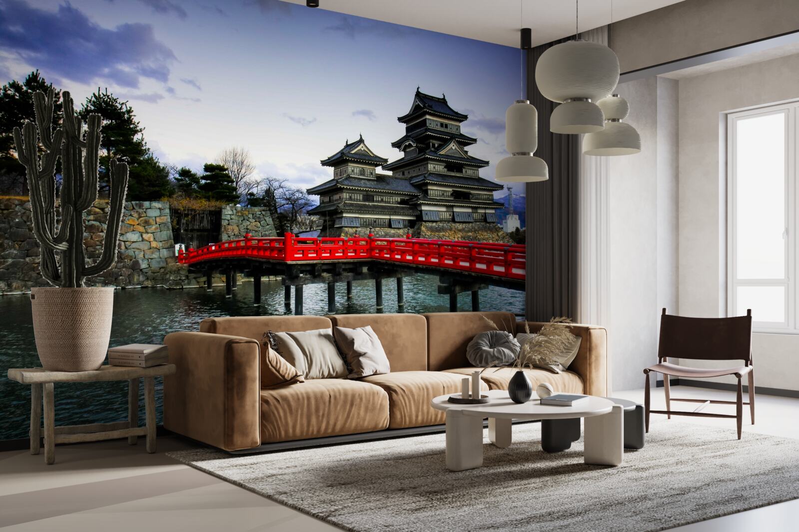 Fototapeta w japonii czerwony most rozciąga się nad rzeką