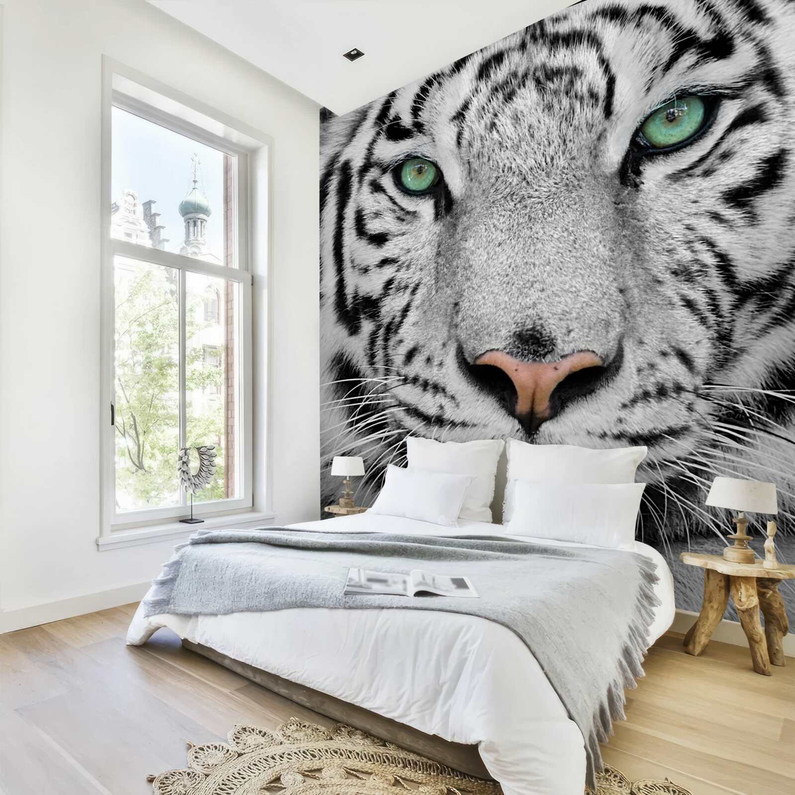 Fototapeta zielonooki biały tygrys