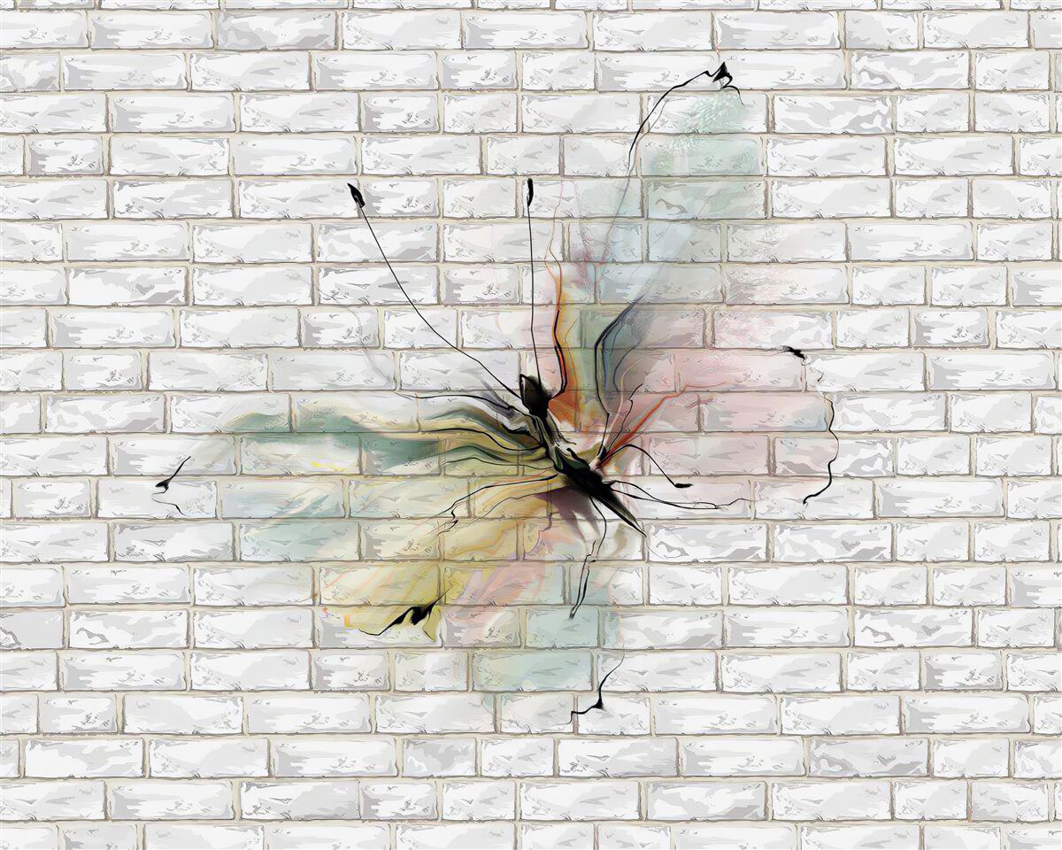 Fototapeta motyl w abstrakcyjnym stylu na białym murze