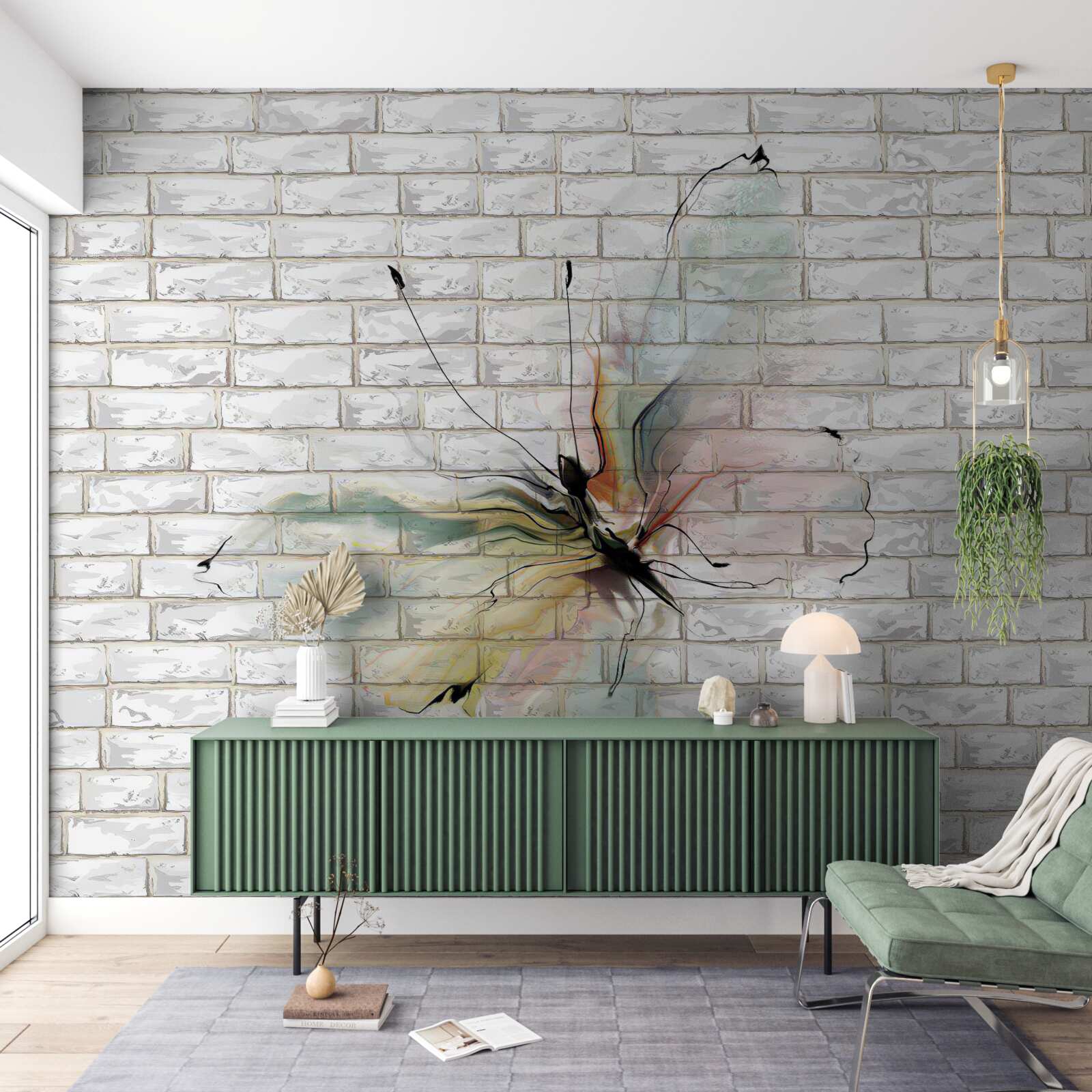 Fototapeta motyl w abstrakcyjnym stylu na białym murze