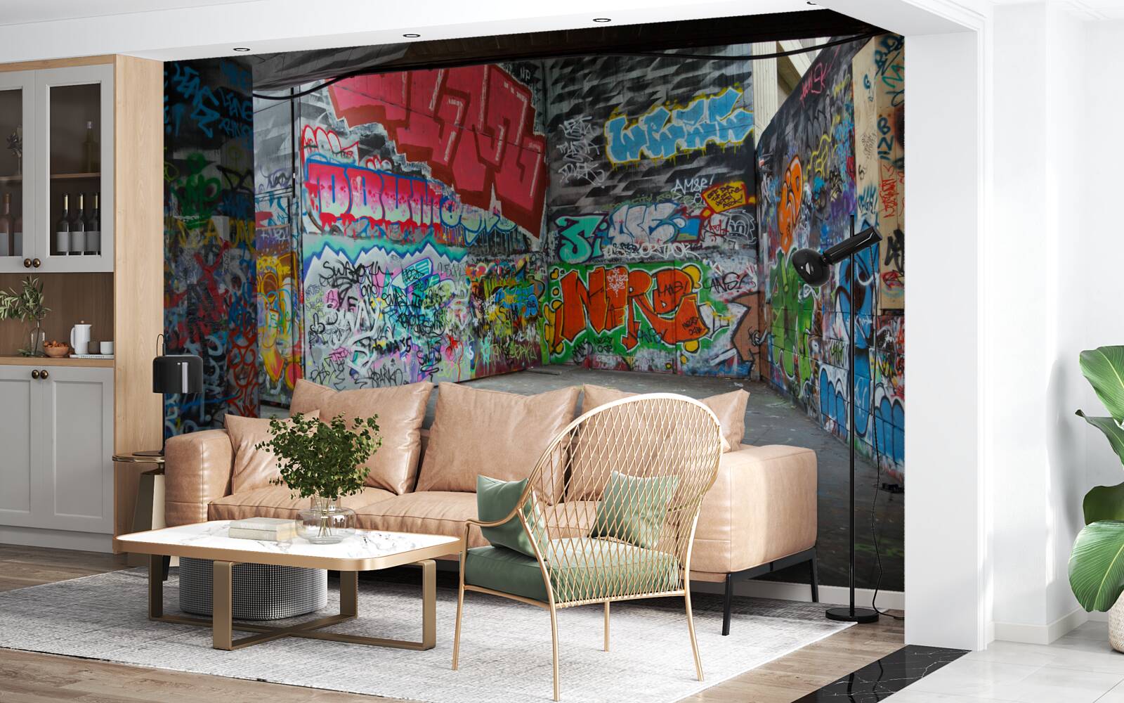 Fototapeta graffiti zdobi ściany podziemnego przejścia