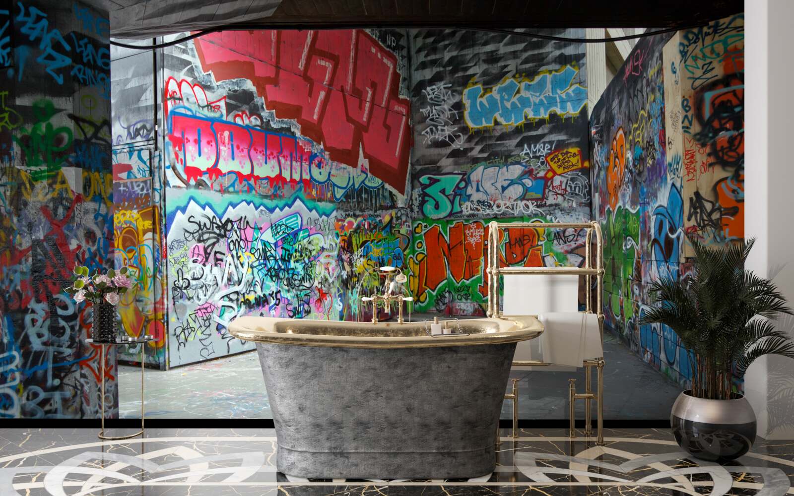 Fototapeta graffiti zdobi ściany podziemnego przejścia