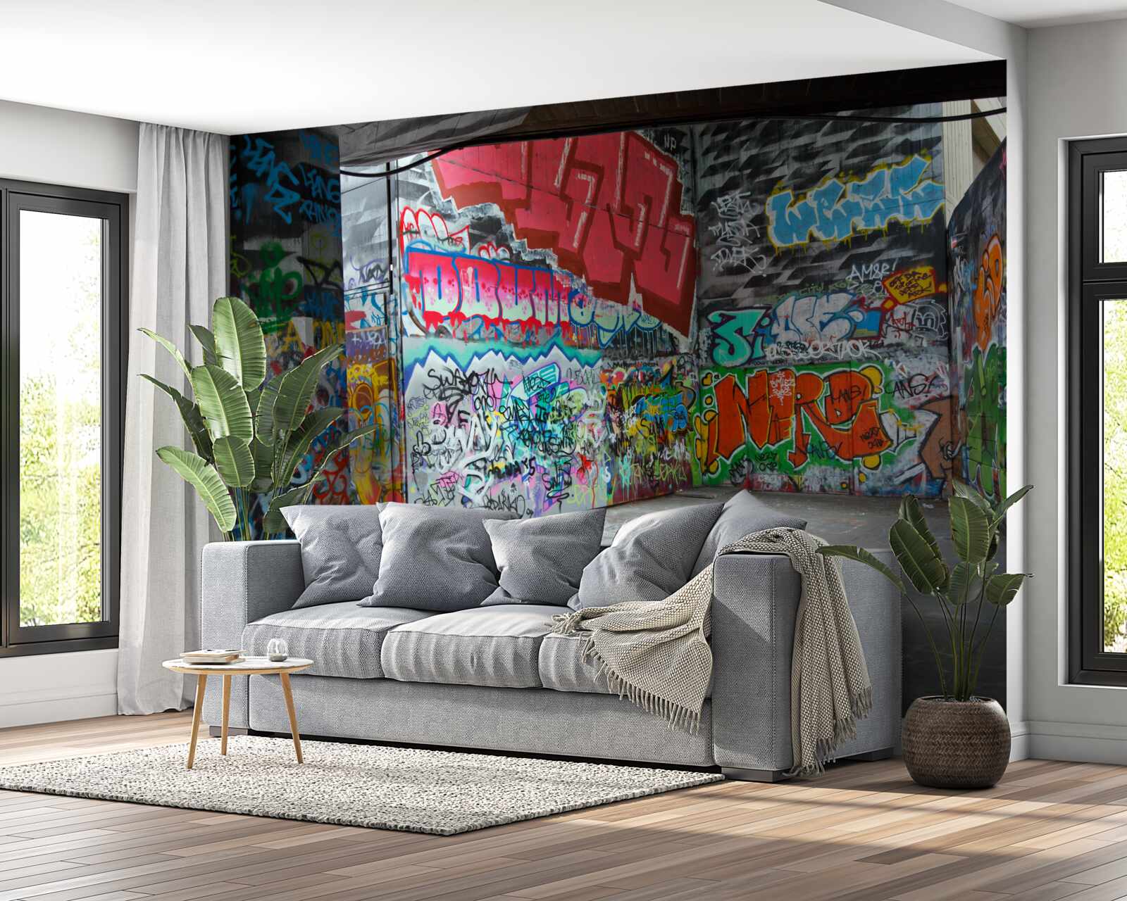 Fototapeta graffiti zdobi ściany podziemnego przejścia