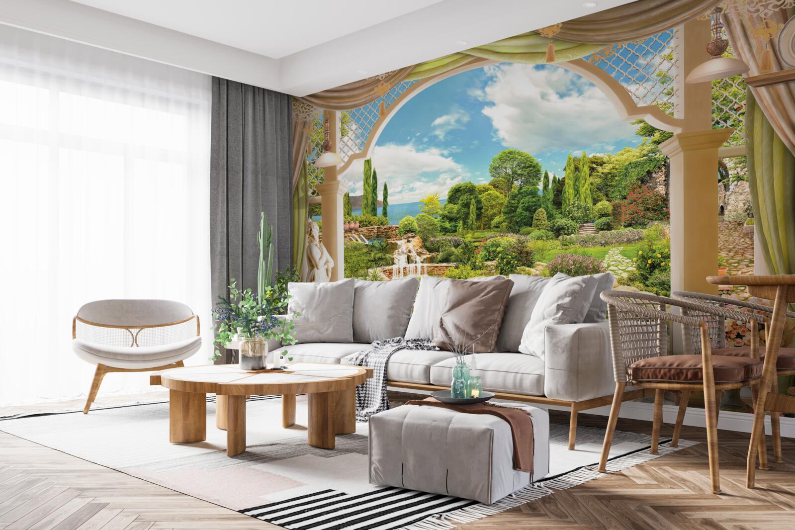 Fototapeta balkon z widokiem na malowniczą zieleń natury