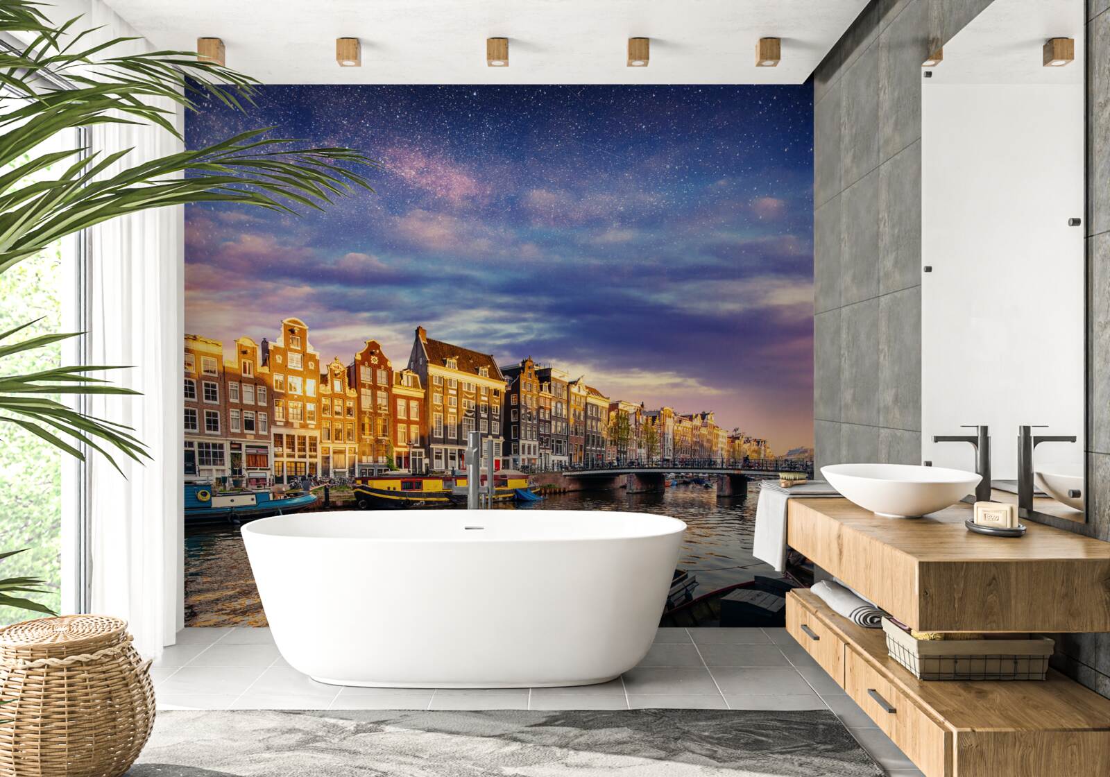 Fototapeta Światło budzi starożytne miasto na brzegu