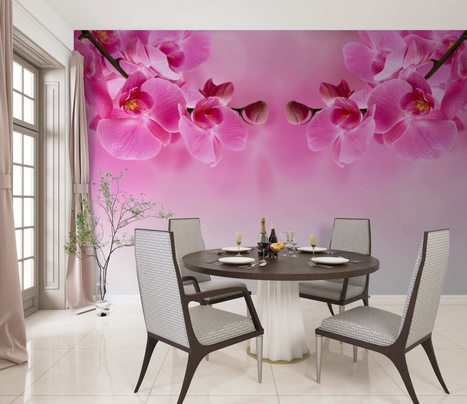 Fototapeta gałęzie różowej orchidei na jasnym tle