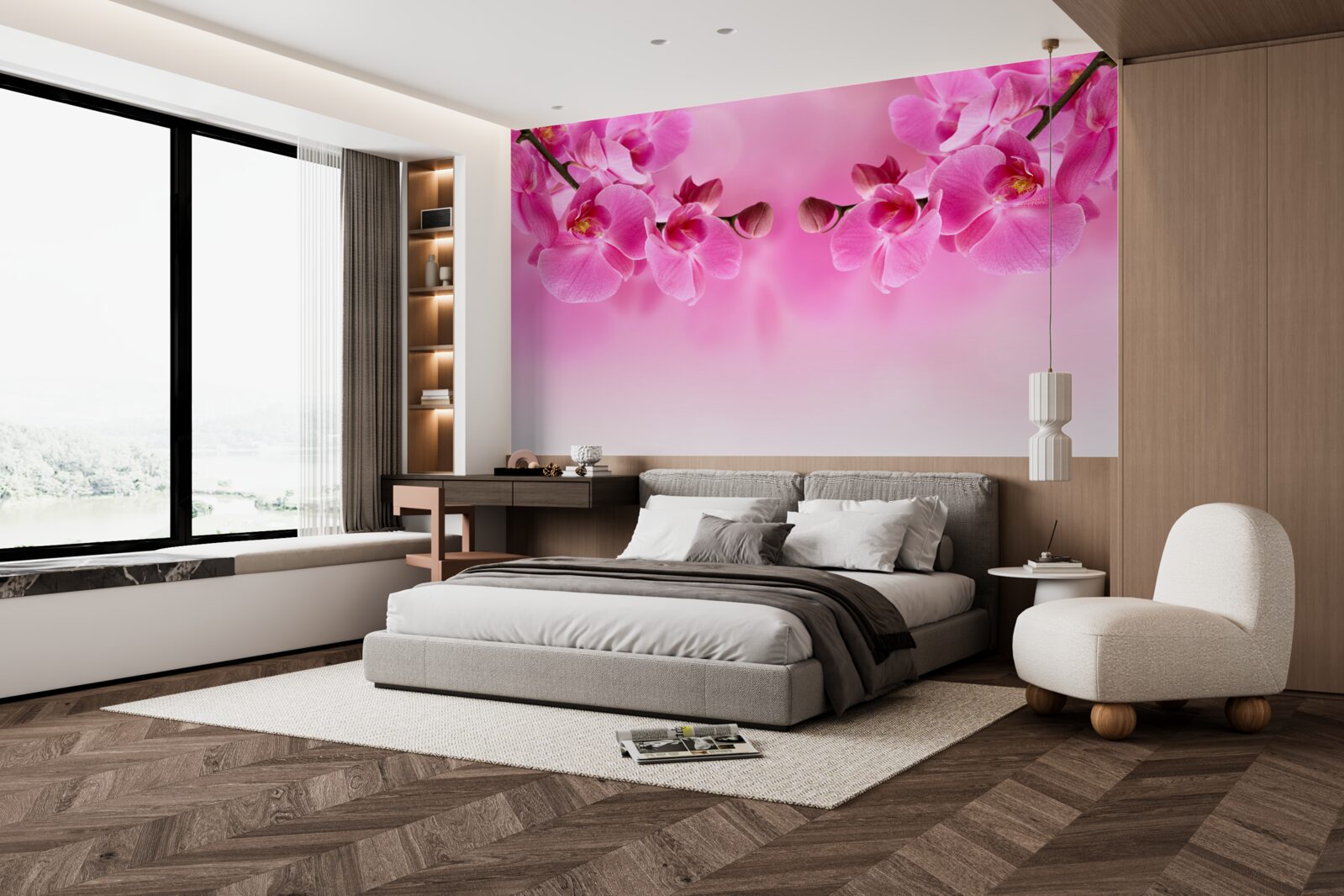 Fototapeta gałęzie różowej orchidei na jasnym tle
