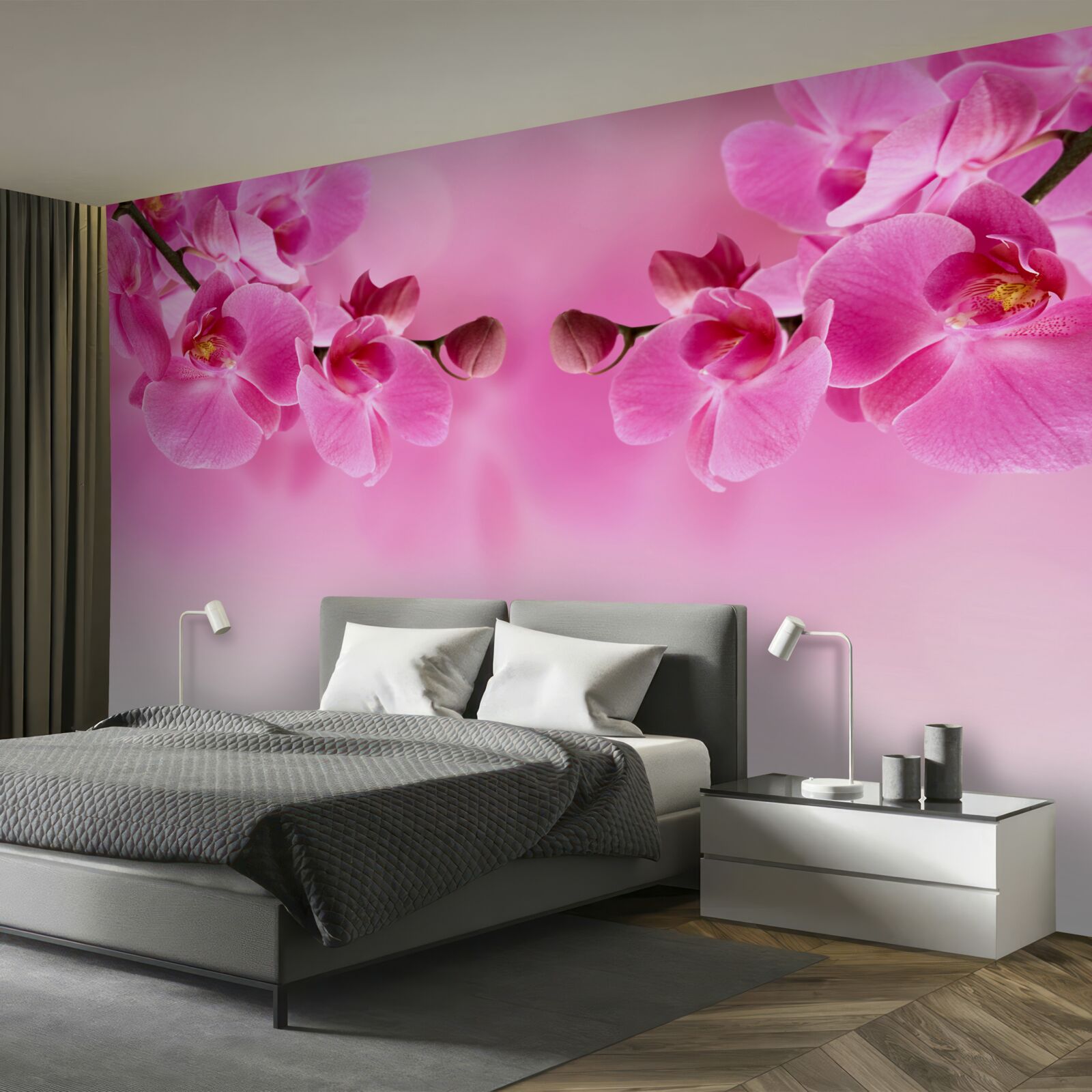 Fototapeta gałęzie różowej orchidei na jasnym tle