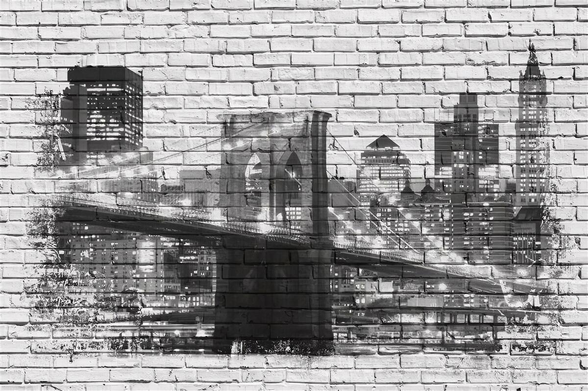 Fototapeta most manhattan z pejzażem miejskim na cegle