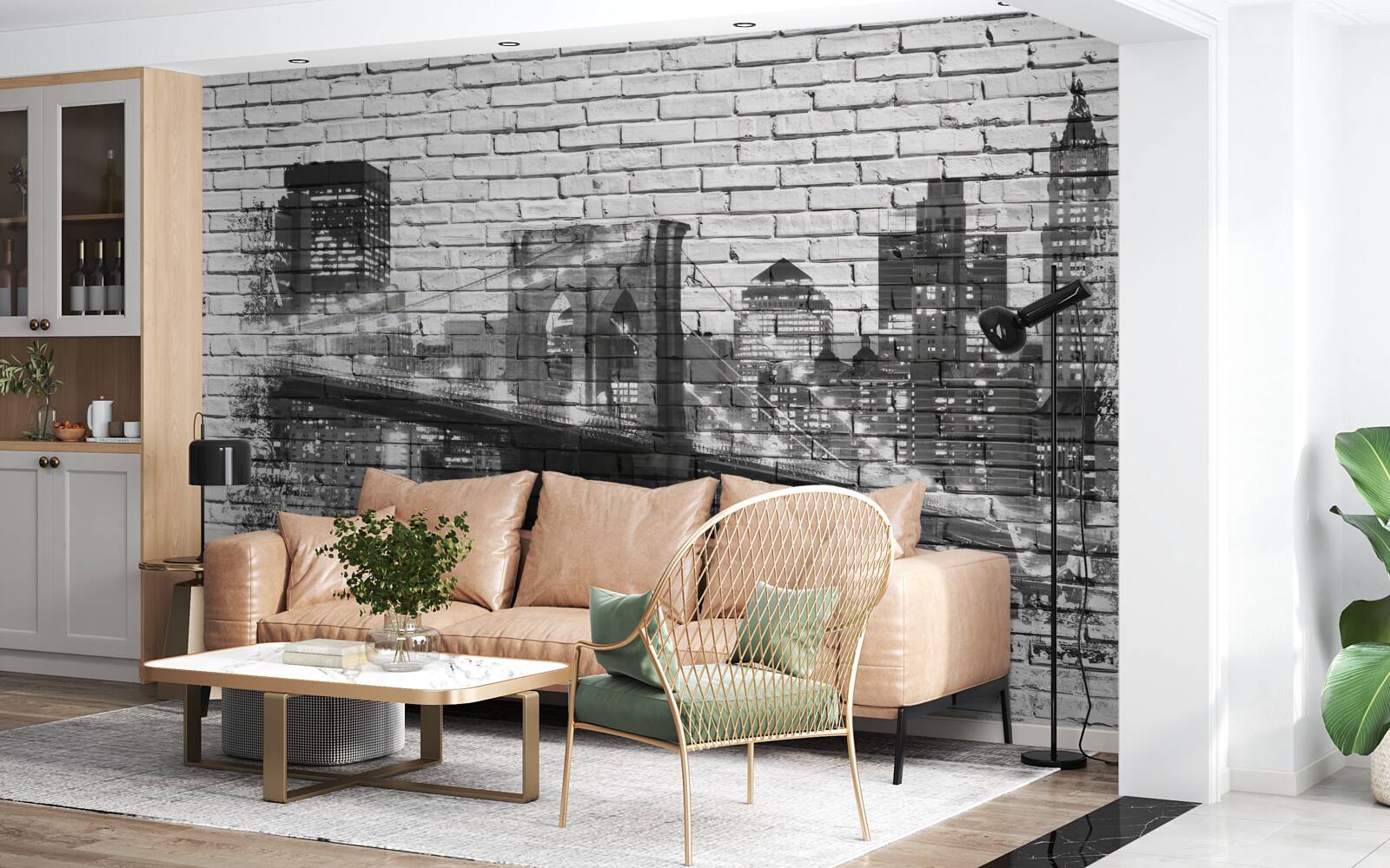 Fototapeta most manhattan z pejzażem miejskim na cegle