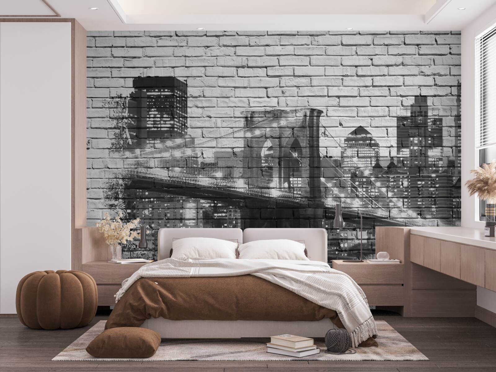 Fototapeta most manhattan z pejzażem miejskim na cegle