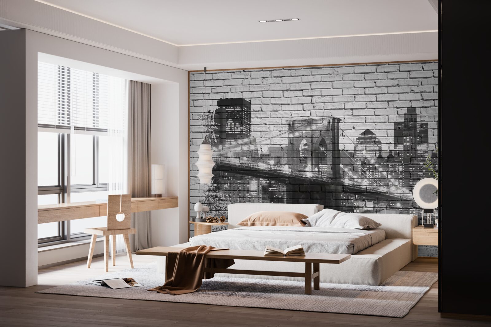 Fototapeta most manhattan z pejzażem miejskim na cegle