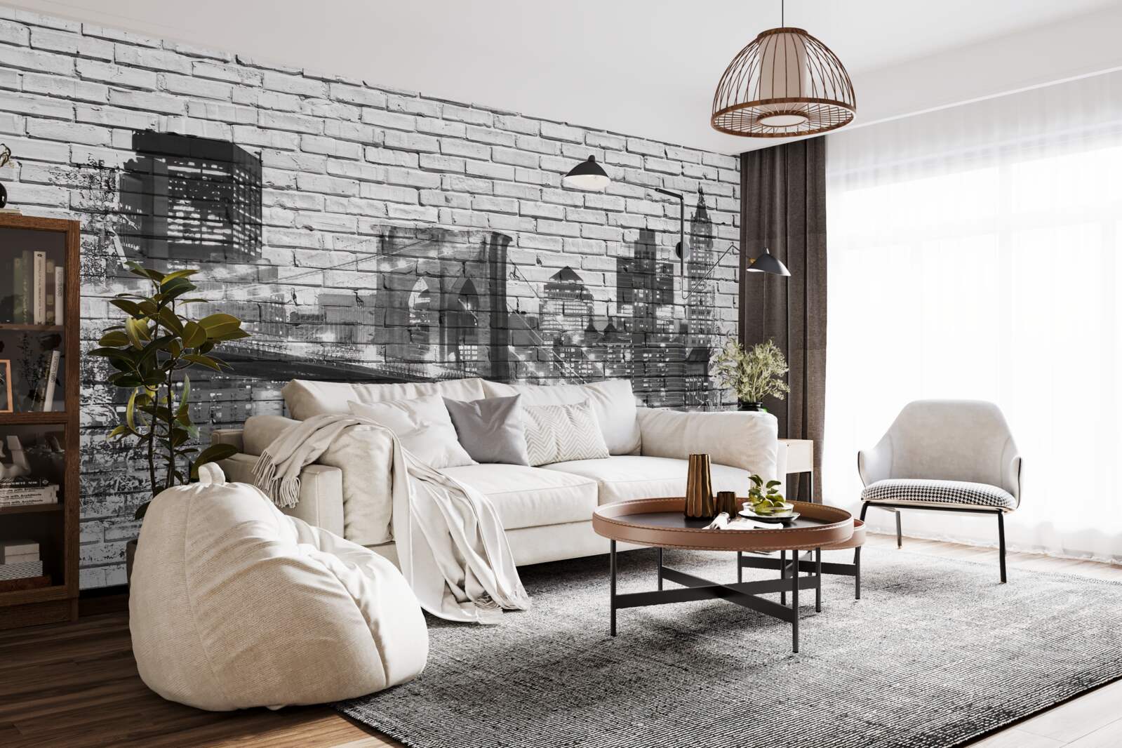 Fototapeta most manhattan z pejzażem miejskim na cegle