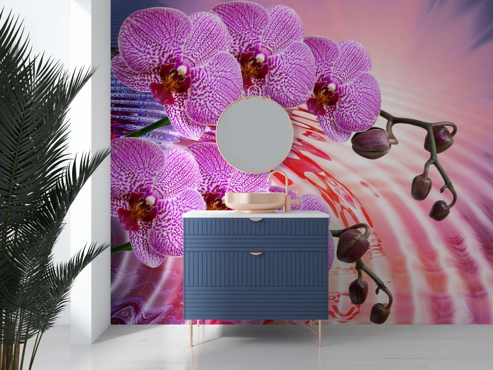 Fototapeta odbicie orchidei lamparta z gałęziami bzu