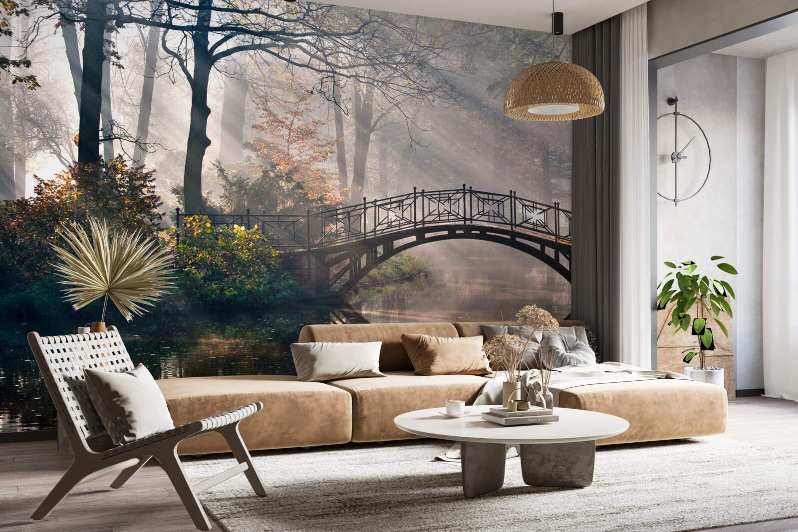 Fototapeta zrujnowany metalowy most nad spokojną rzeką