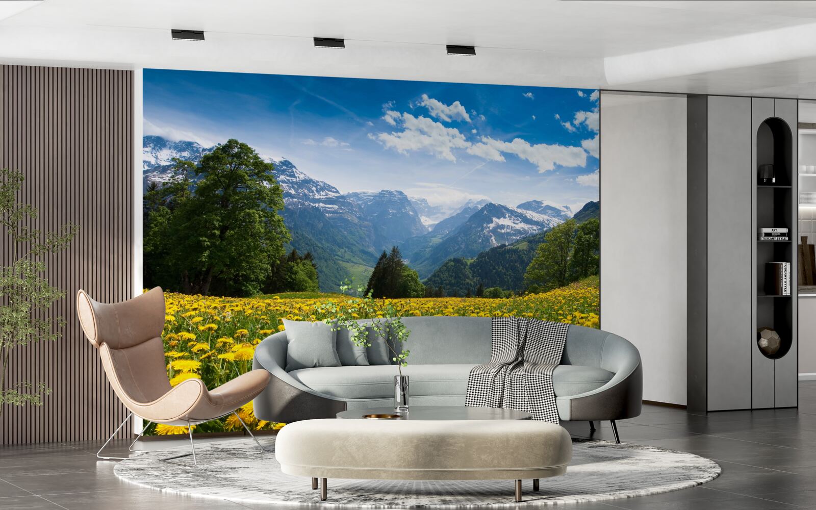 Fototapeta pole żółtych mleczy w górach