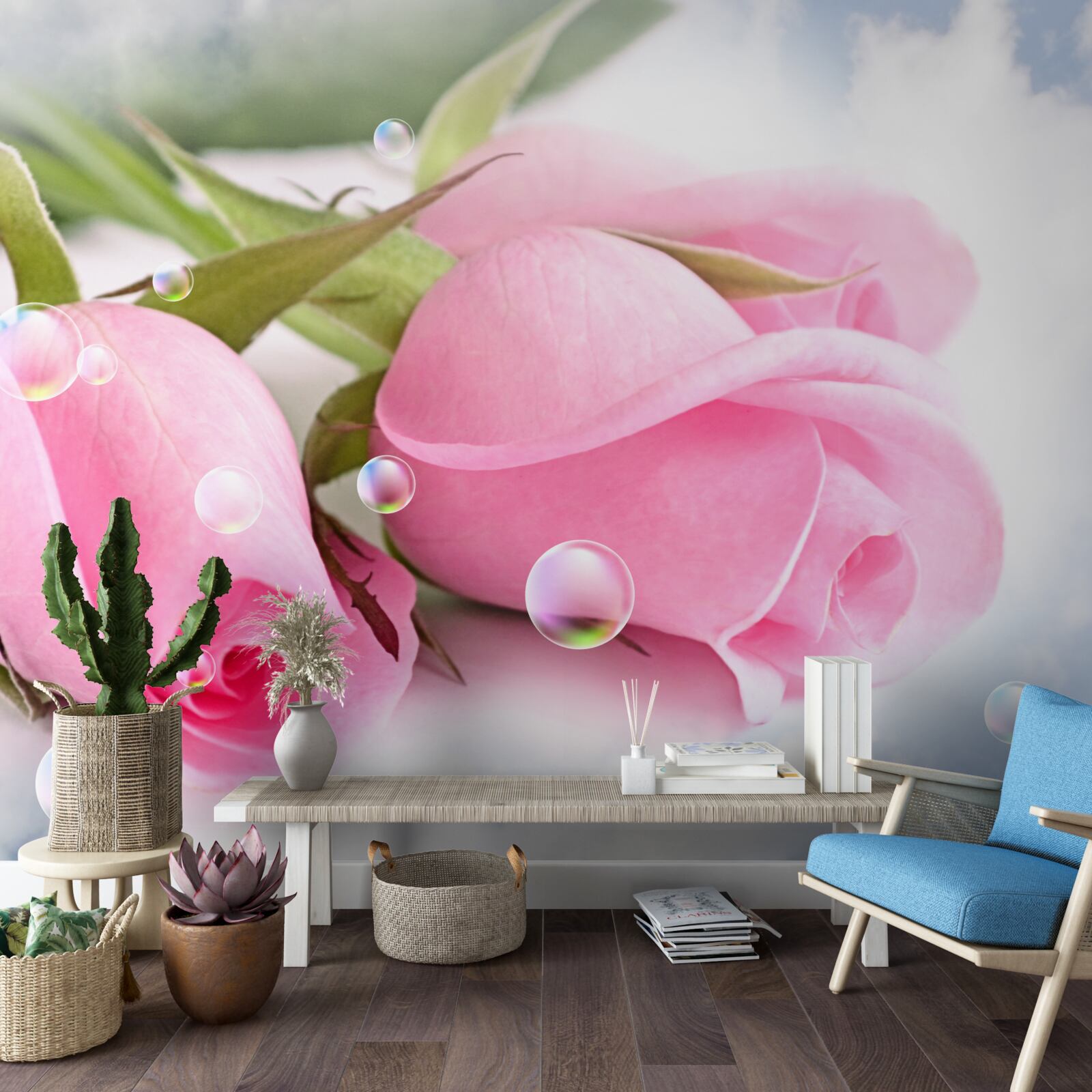 Fototapeta różowe róże z kroplami rosy na jedwabnym tle