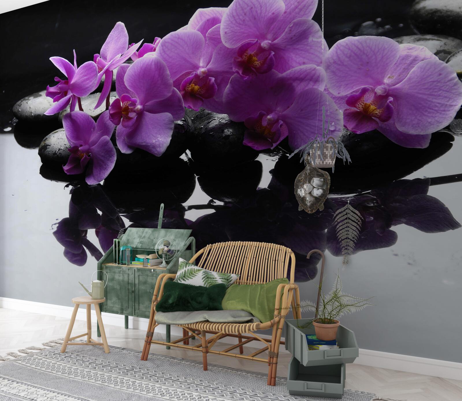 Fototapeta liliowa orchidea na kamieniu w pobliżu wody