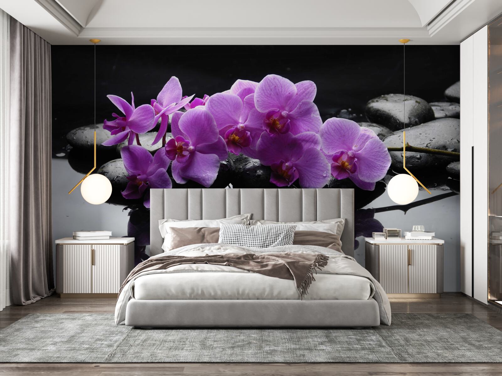 Fototapeta liliowa orchidea na kamieniu w pobliżu wody