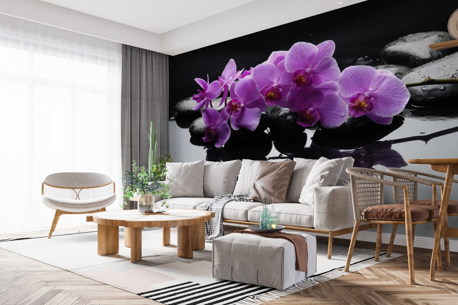 Fototapeta liliowa orchidea na kamieniu w pobliżu wody