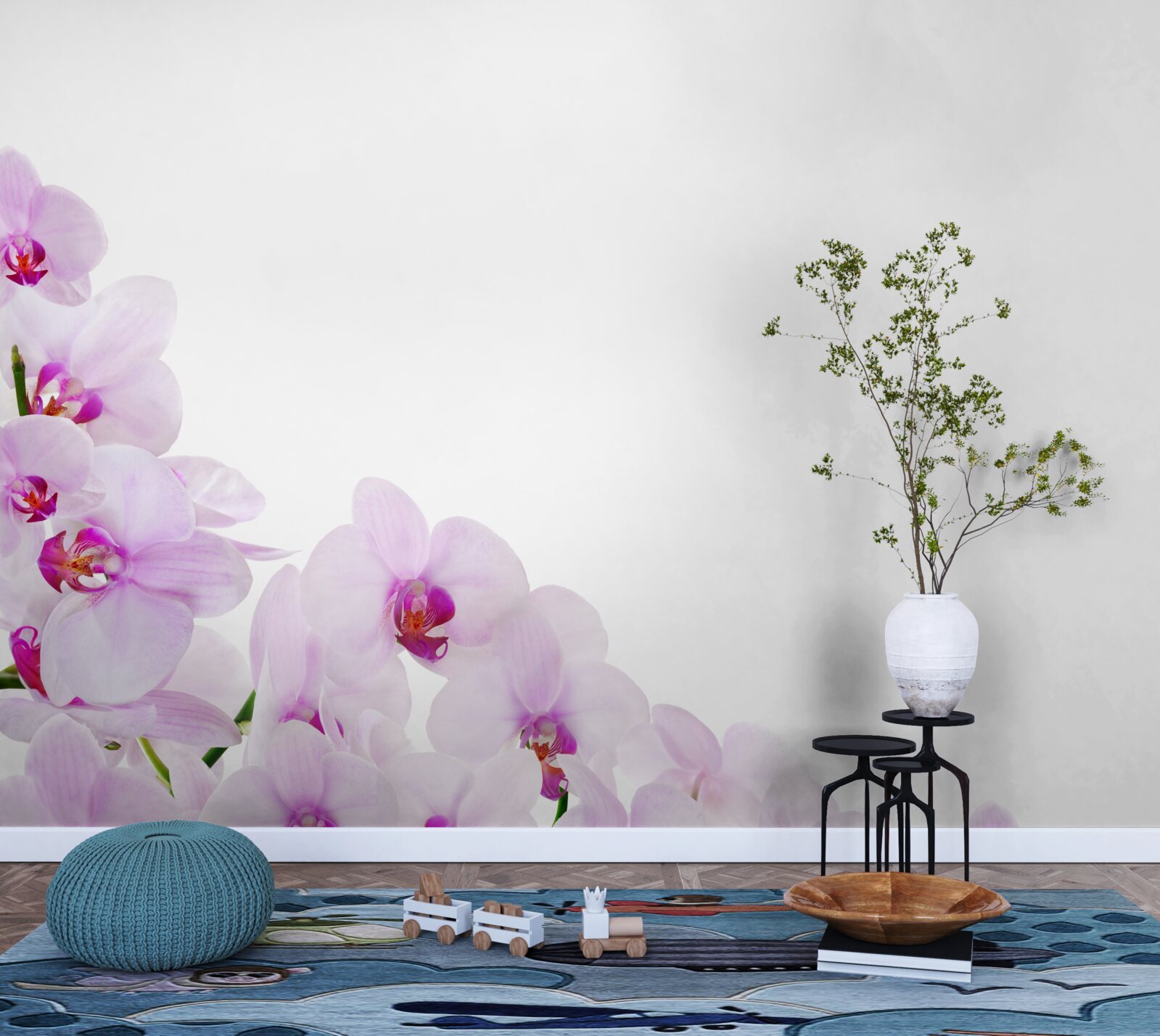 Fototapeta gałęzie lśniącej orchidei na jasnym tle