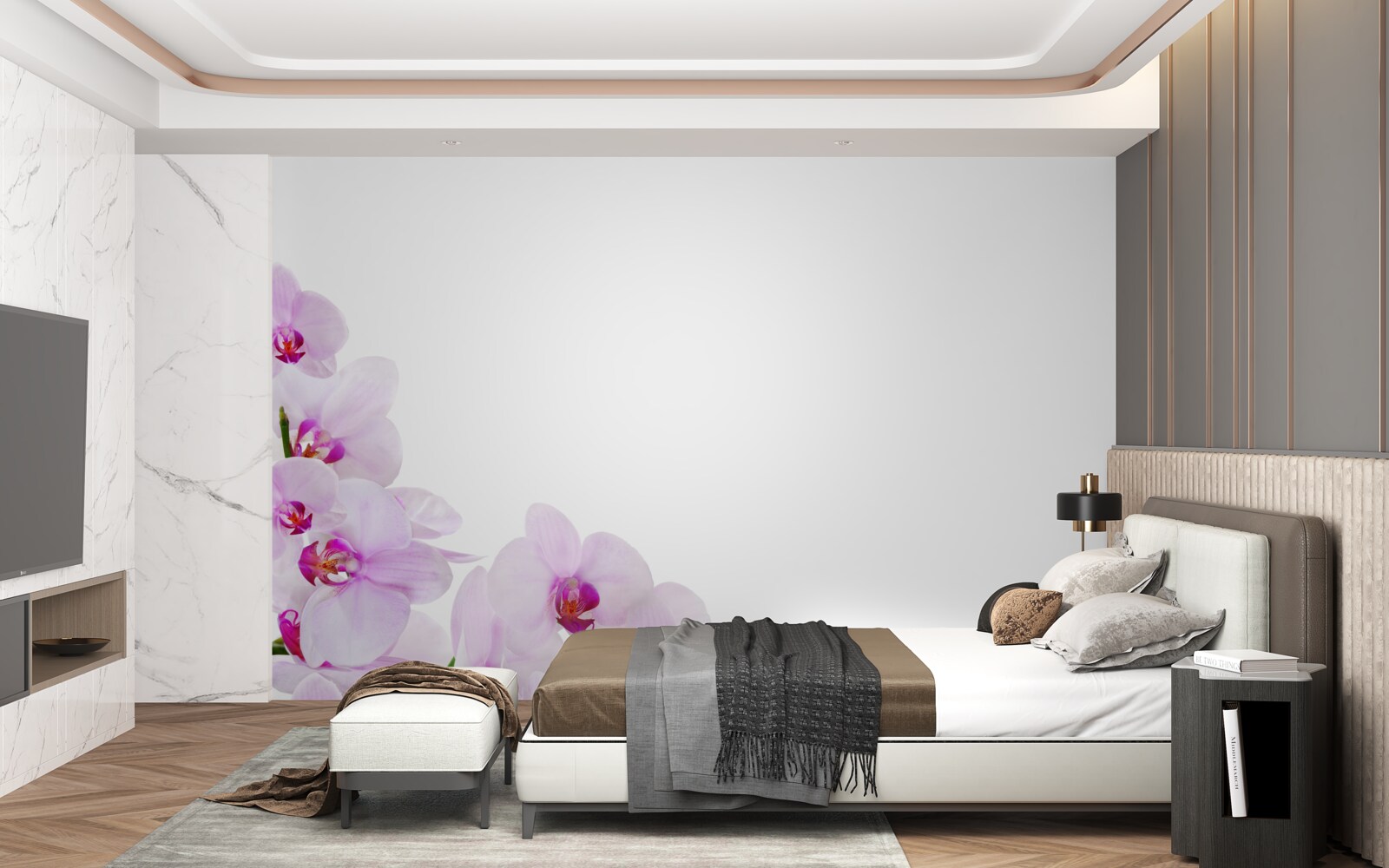Fototapeta gałęzie lśniącej orchidei na jasnym tle
