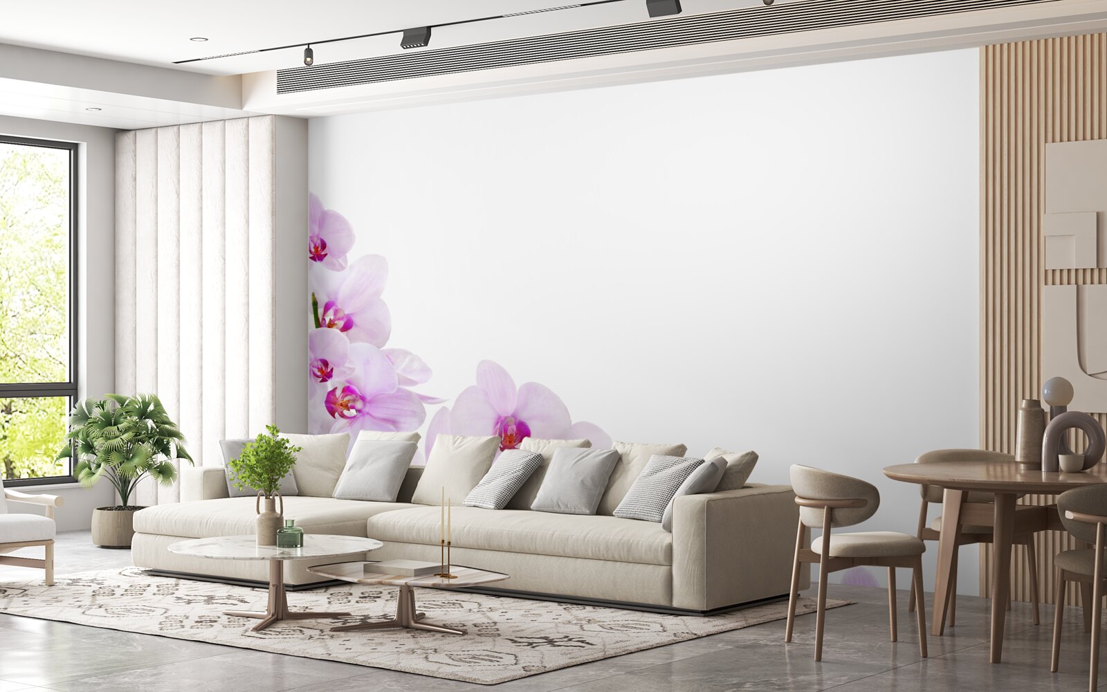 Fototapeta gałęzie lśniącej orchidei na jasnym tle