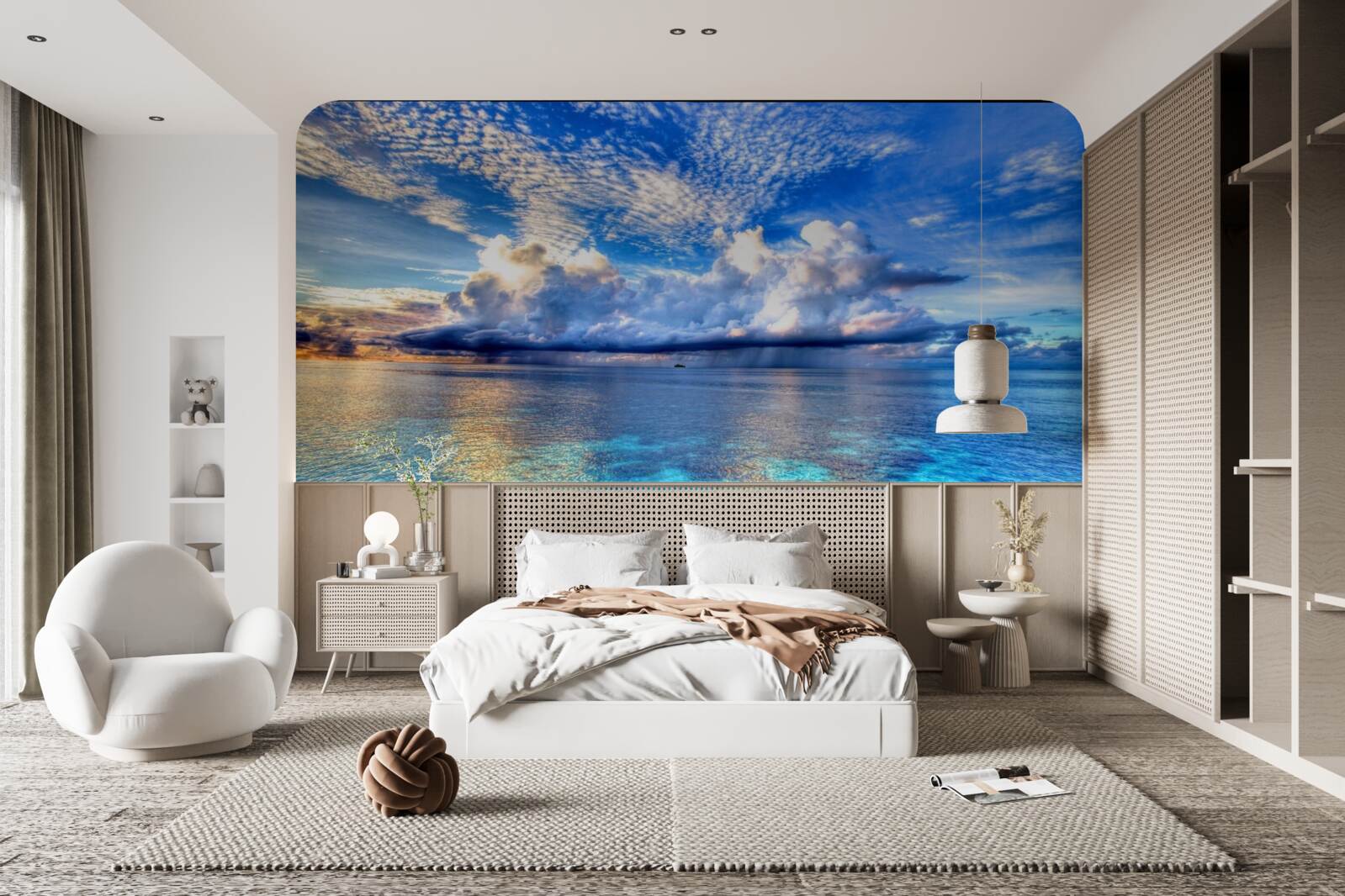 Fototapeta chmury w kształcie cirrusów unoszą się nad niekończącym się oceanem