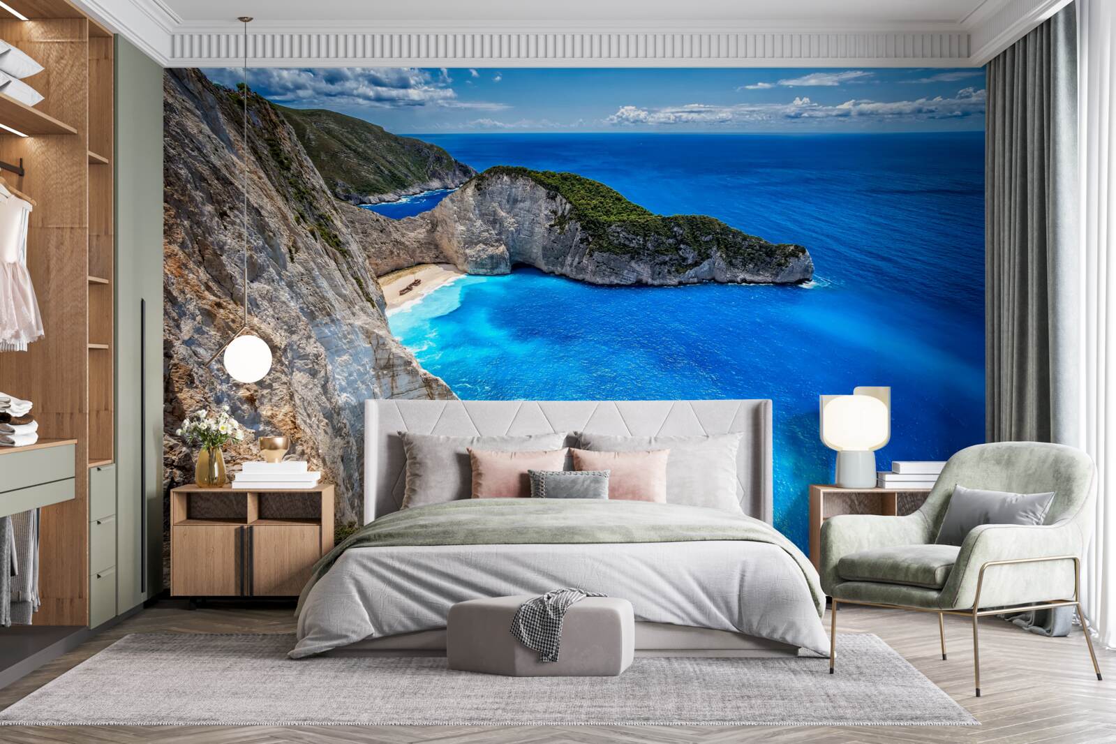 Fototapeta śnieżnobiałe plaże i turkusowe wody u podnóża gór