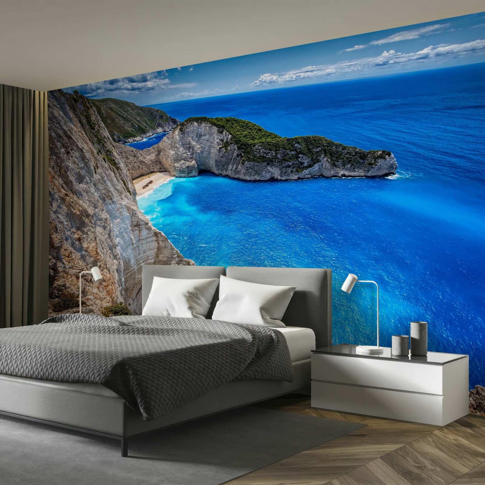 Fototapeta śnieżnobiałe plaże i turkusowe wody u podnóża gór