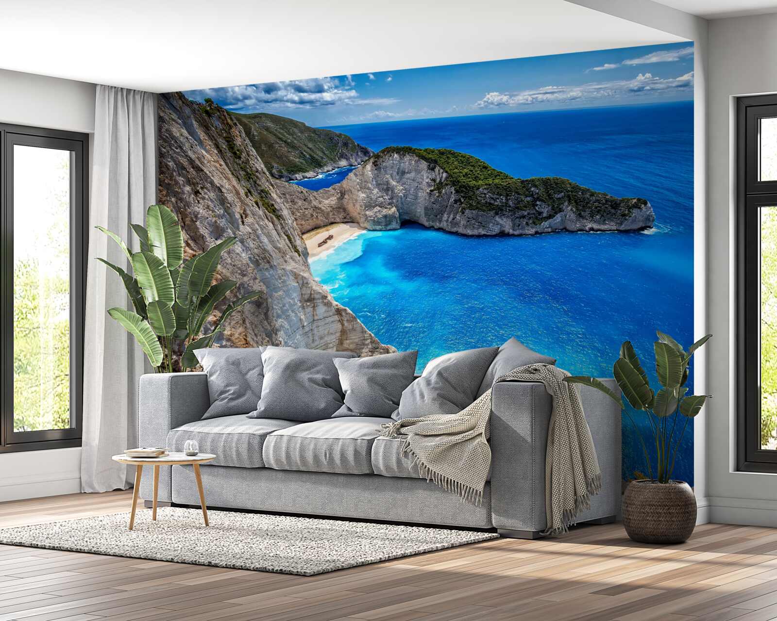Fototapeta śnieżnobiałe plaże i turkusowe wody u podnóża gór