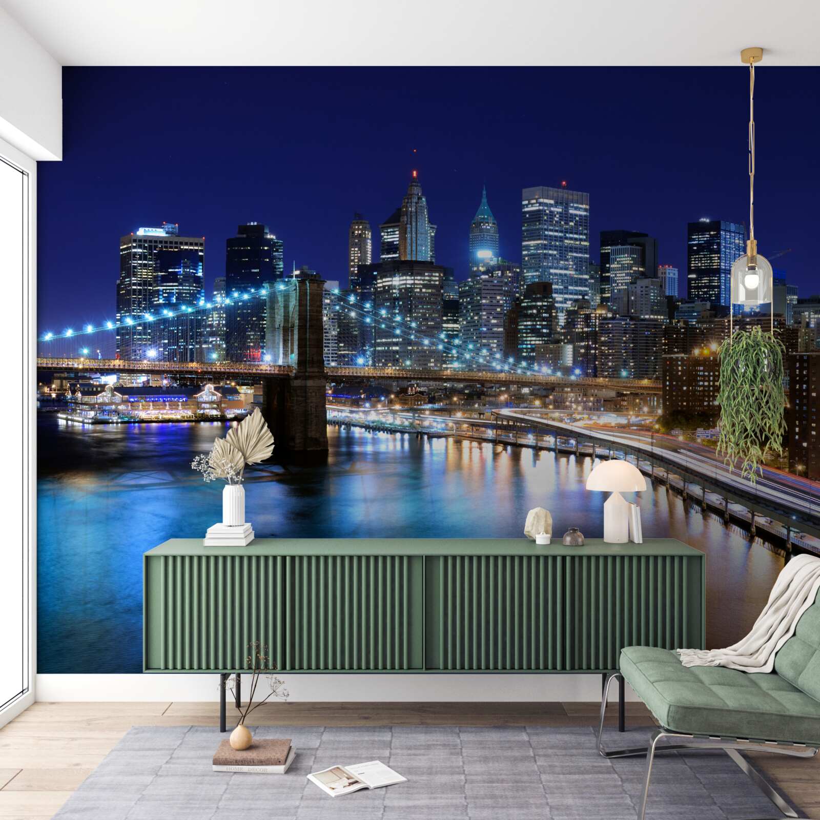 Fototapeta oświetlone nabrzeże manhattanu nocą