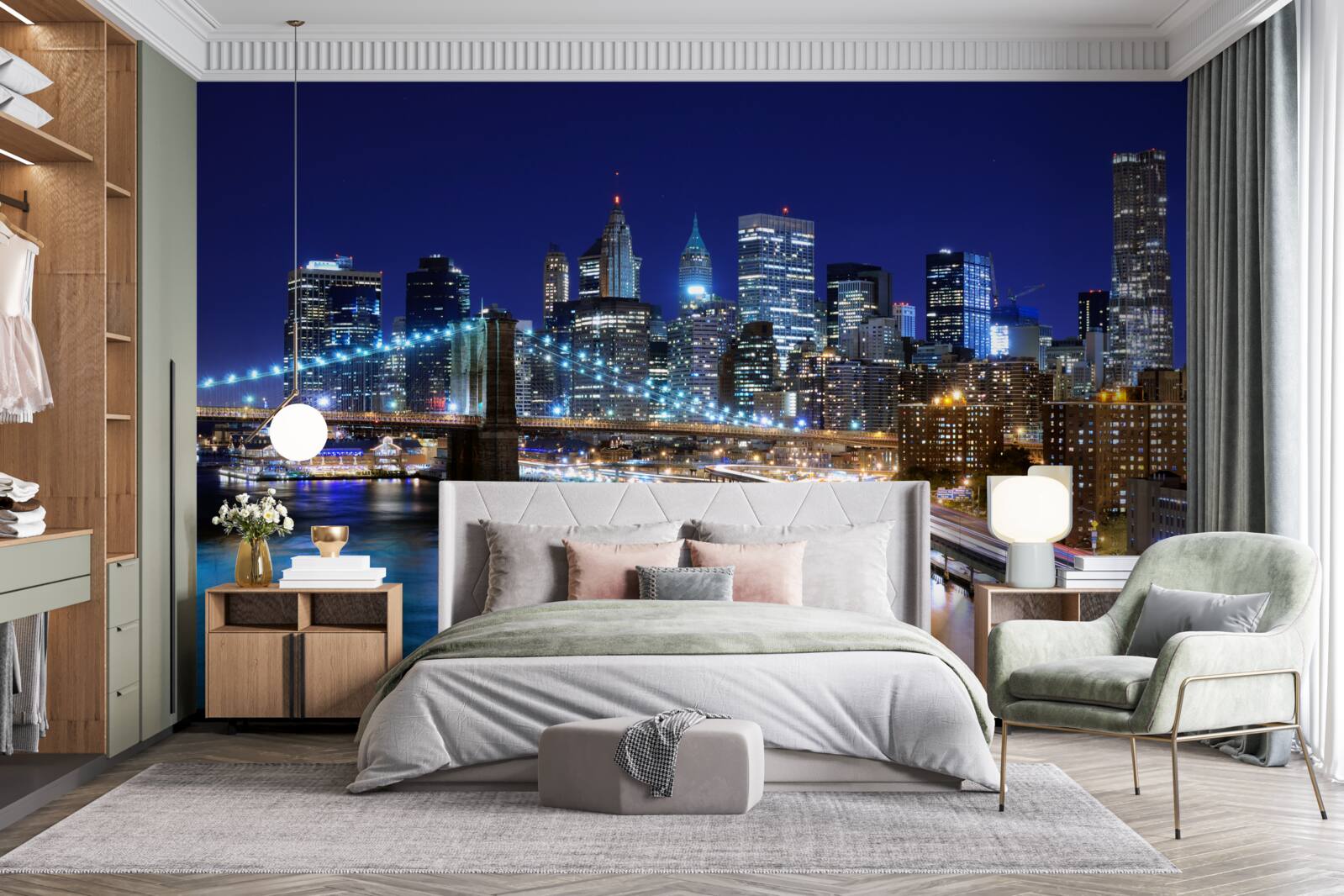 Fototapeta oświetlone nabrzeże manhattanu nocą