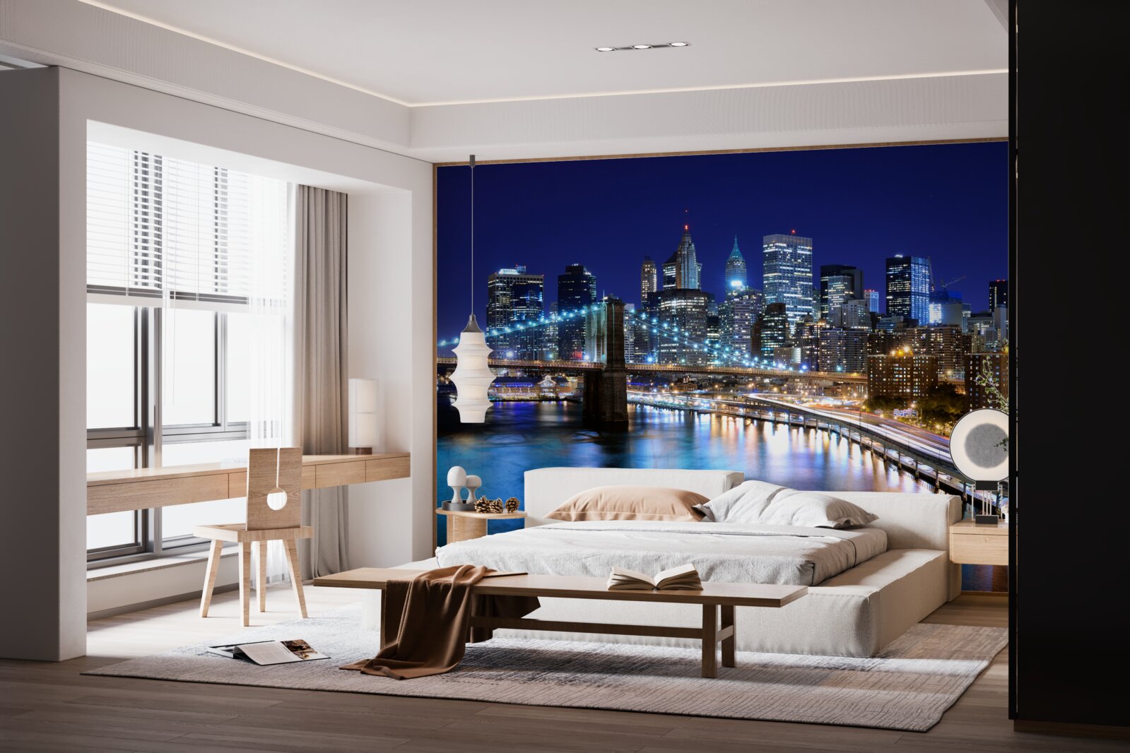 Fototapeta oświetlone nabrzeże manhattanu nocą