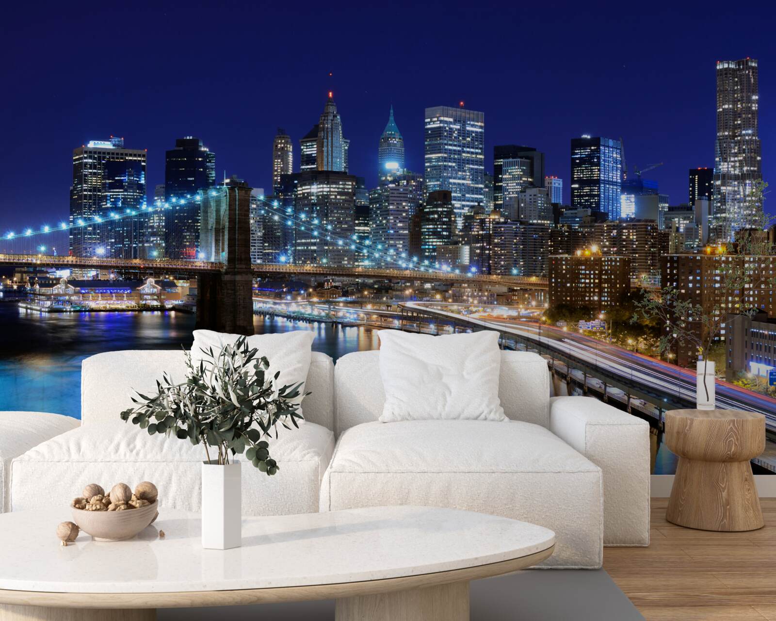 Fototapeta oświetlone nabrzeże manhattanu nocą