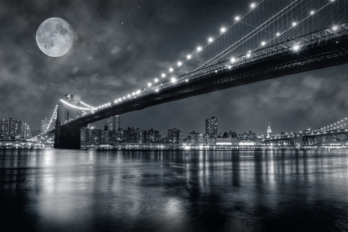 Fototapeta noc i oświetlony most manhattan