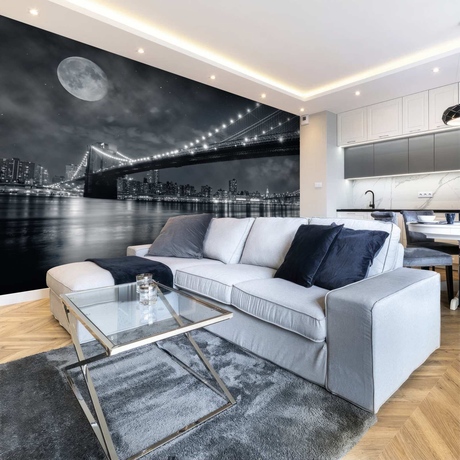 Fototapeta noc i oświetlony most manhattan