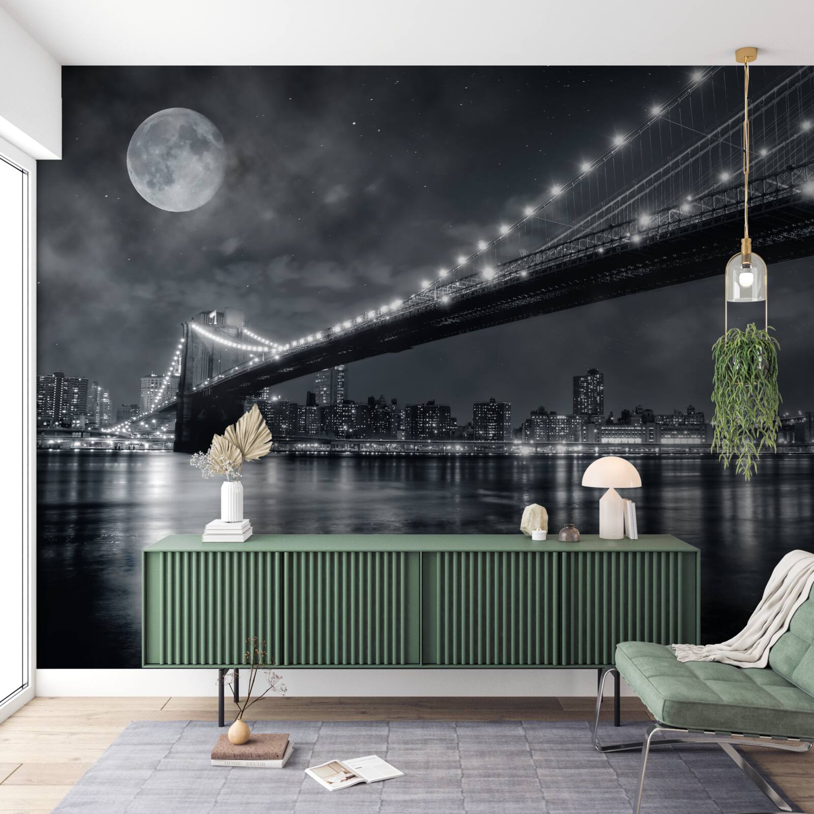 Fototapeta noc i oświetlony most manhattan