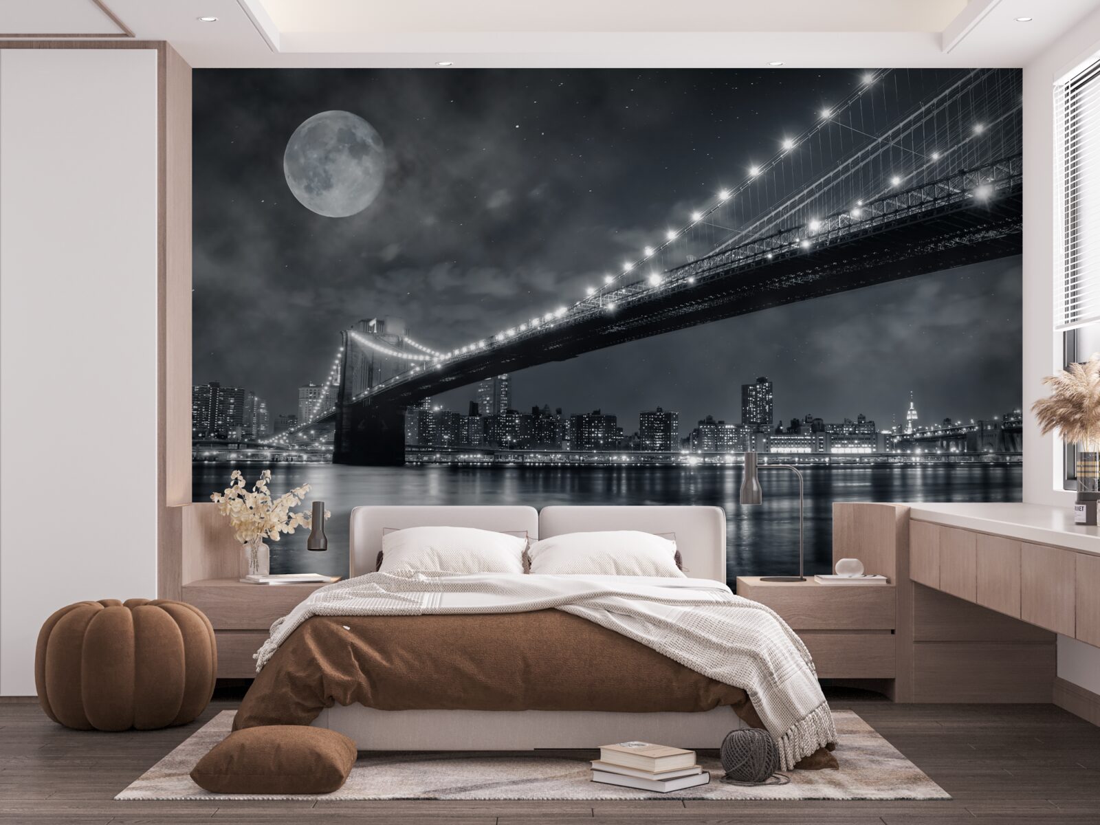 Fototapeta noc i oświetlony most manhattan
