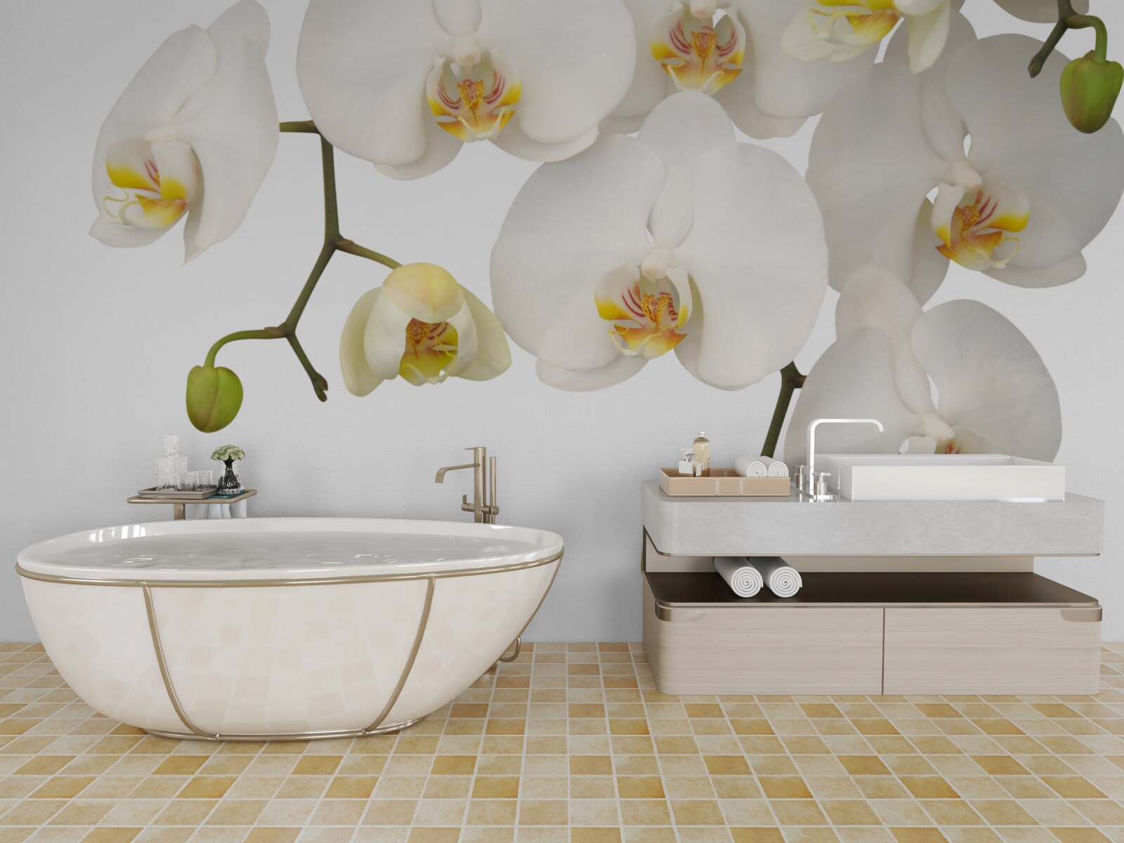 Fototapeta zwisają orchidee z białymi kwiatami