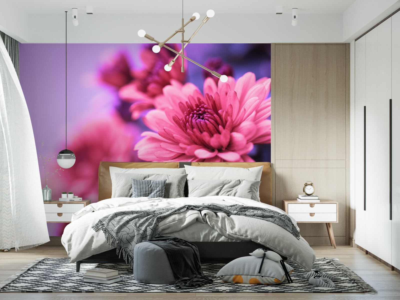Fototapeta rano kwitną różowe astry