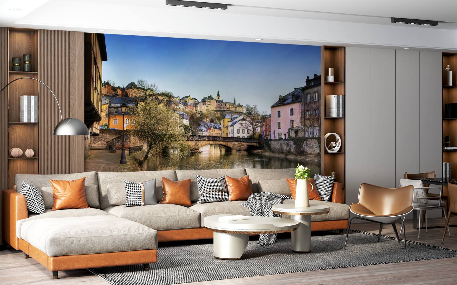 Fototapeta most na rzece prowadzący do starego miasta