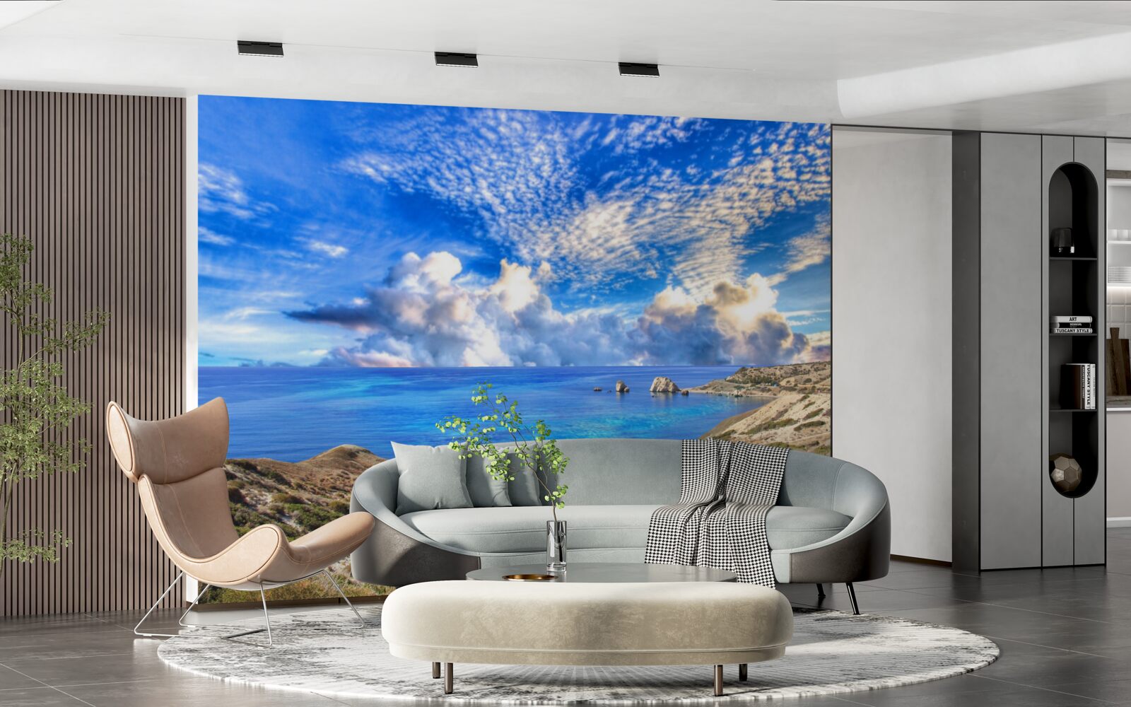 Fototapeta chmury cirrus na horyzoncie w miejscu styku lądu i oceanu
