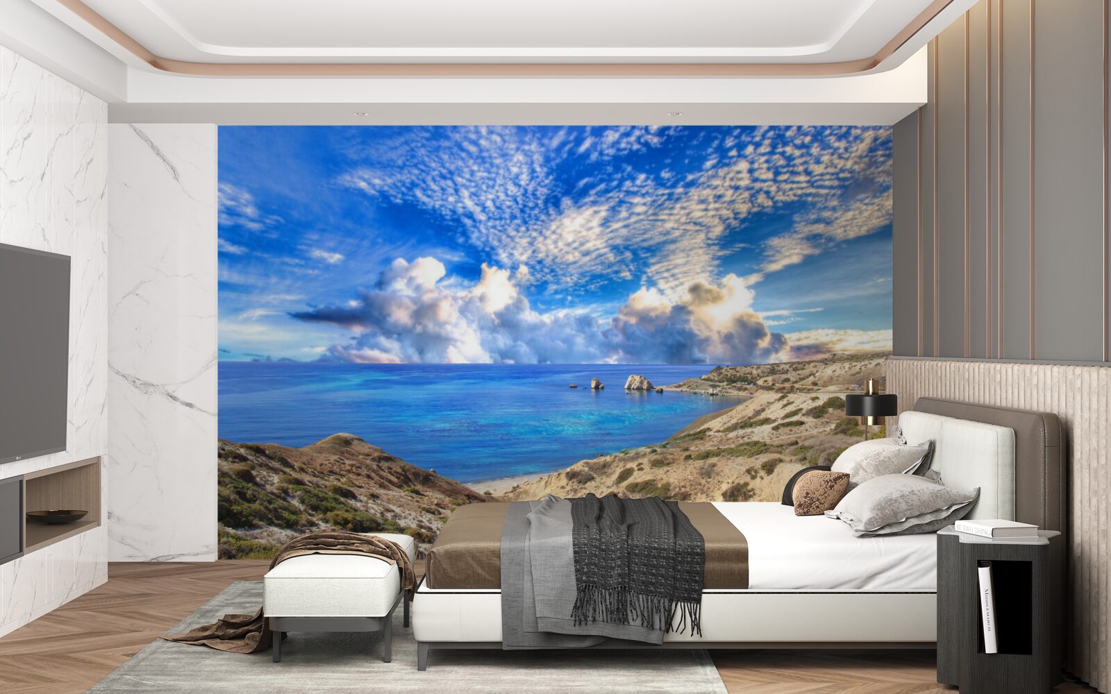 Fototapeta chmury cirrus na horyzoncie w miejscu styku lądu i oceanu