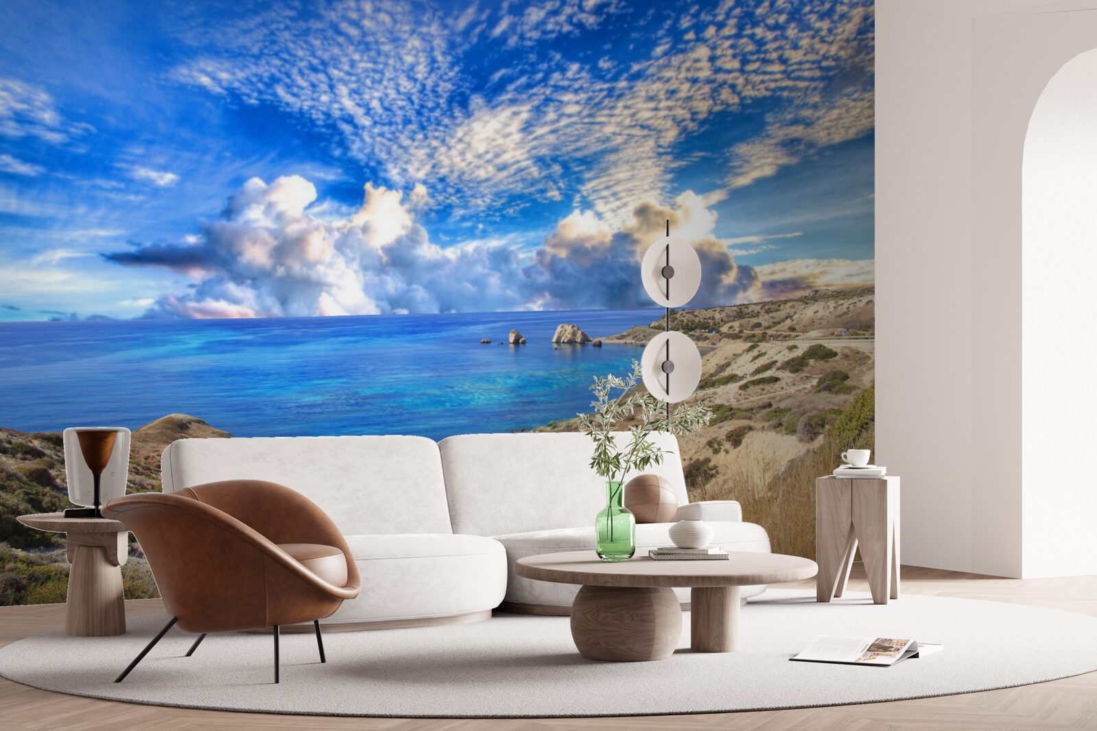 Fototapeta chmury cirrus na horyzoncie w miejscu styku lądu i oceanu