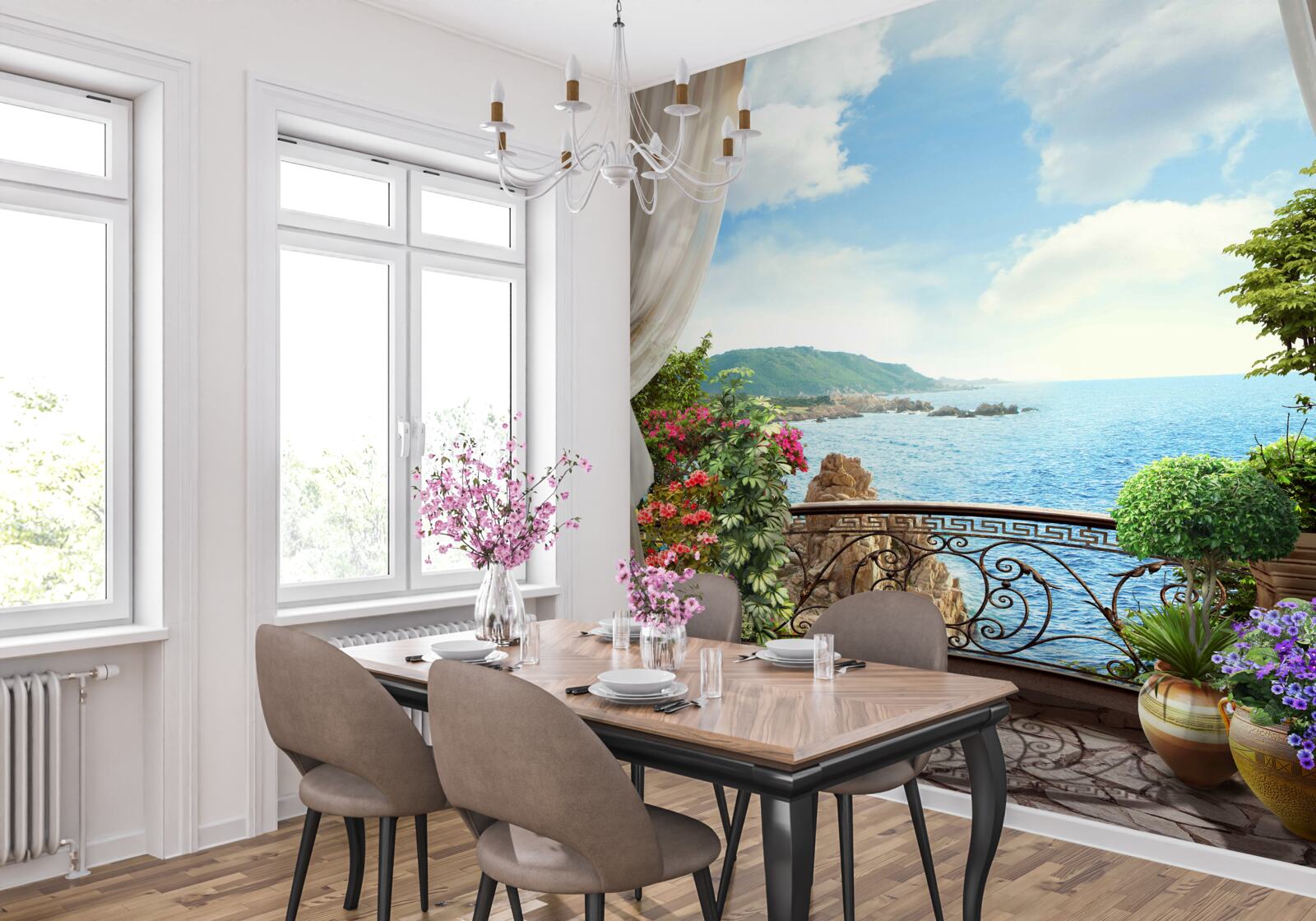Fototapeta loggia z malowniczą panoramą oceanu