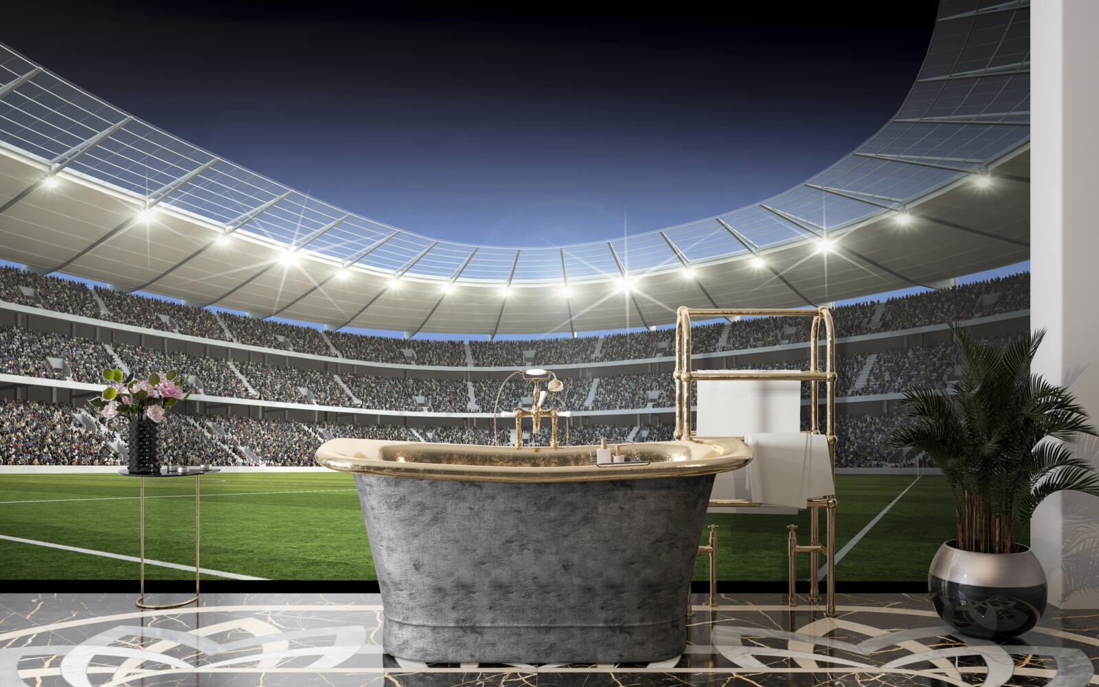 Fototapeta stadion przygotowuje się na przyjazd piłkarzy