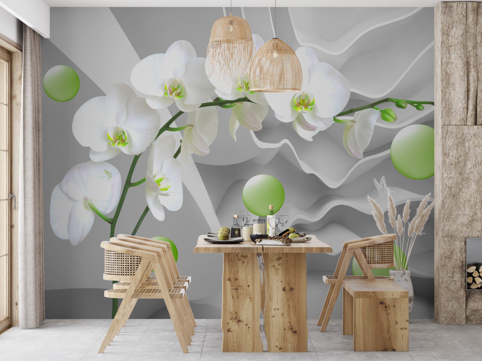 Fototapeta potajemnie pływające zielone kulki i blada orchidea